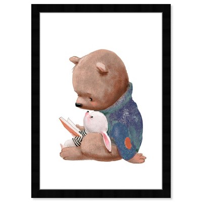 15" x 21" Storyteller Bear Animals Framed Art Print - Wynwood Studio: Modern Decor, Baby Animals Theme, Digital Art, Black Frame
