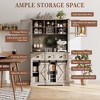 72" Farmhouse Bar Cabinet with Hutch, Coffee Bar with Sliding Barn Doors, Wine Racks, Glass Holders, 4 Doors, 3 Drawers, Storage Shelves, Washed Grey - 2 of 4