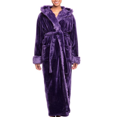 Women's Hooded Plush Robe | Short Fleece Bathrobe with Inner & Outer Belt,  Pockets | Soft & Elegant