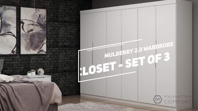 Set of 3 Mulberry 2.0 Wardrobe Closet Blue - Manhattan Comfort, 2 of 12, play video