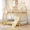 Costway Twin Over Queen Bunk Bed House Shaped Bed Frame with Climbing Nets and Ramp Matural/White - 2 of 4
