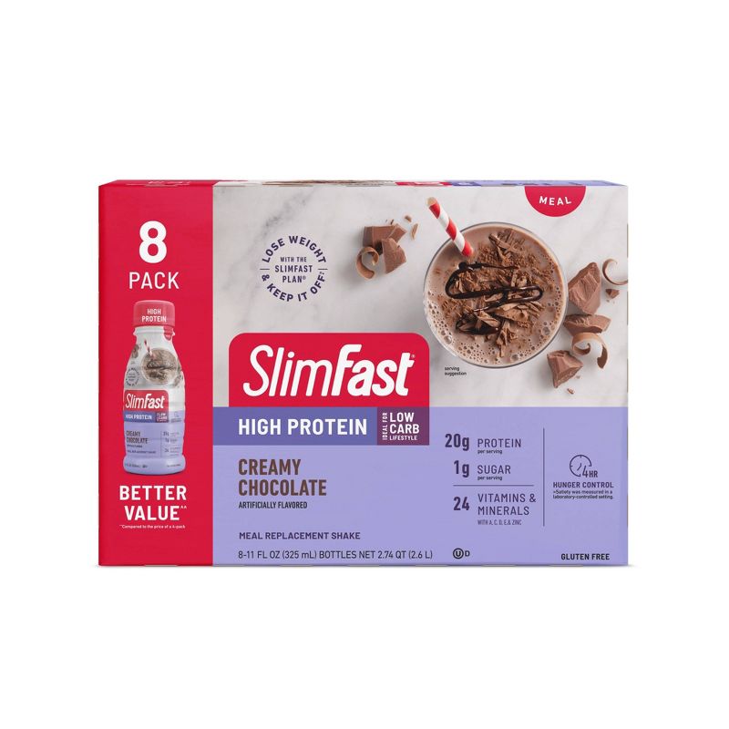 SlimFast High Protein - Low Carb Ready to Drink Nutritional Milkshake - Chocolate - 11 fl oz/8pk, 1 of 4