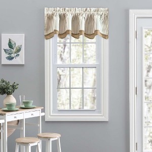 Ellis Curtain Plaza Classic Ticking Stripe Printed on Natural Ground Double Layer Bradford Valance 58" x 15" Tan - 1 of 4