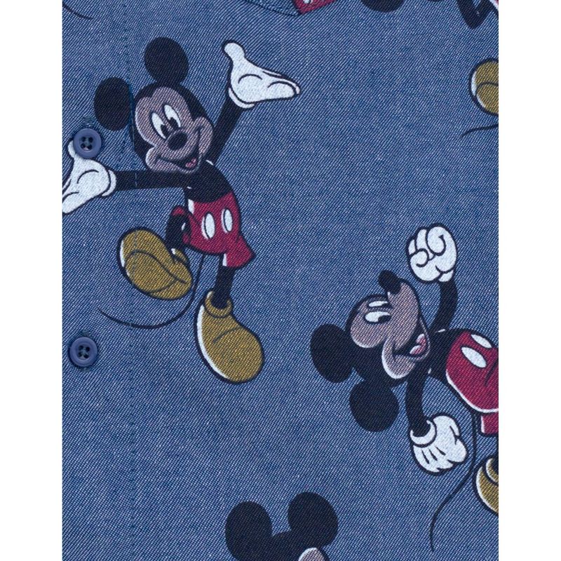 Disney Mickey Mouse Baby Chambray Hawaiian Button Down Shirt and Shorts Outfit Set Infant to Little Kid, 4 of 7