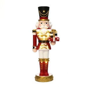 LuxenHome Lighted Red Nutcracker Soldier with Presents, Battery Operated Holiday Decoration - 1 of 4