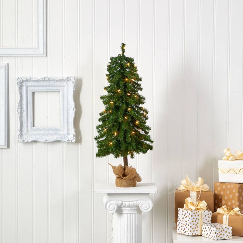 3ft Nearly Natural Pre-Lit Alpine Artificial Christmas Tree Clear Lights in Burlap Planter, 6 of 9