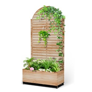 TOAOTBNBO Metal Raised Garden Bed with Trellis and Wheels, Metal Planter Box with Trellis, Garden Box for Climbing Plants, Flower - 1 of 4