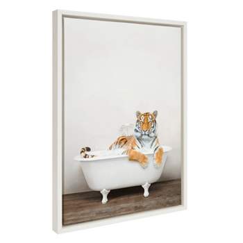 18" x 24" Sylvie Bengal Tiger in Rustic Bath Framed Canvas by Amy Peterson White - Kate & Laurel All Things Decor