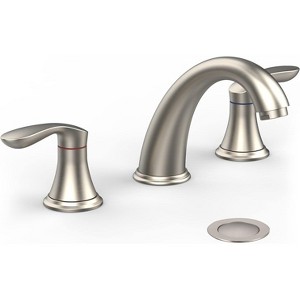 Bathroom Sink Faucet,Widespread Brushed Nickel 3-Hole Design with Stainless Steel Drain & Lead-Free cUPC Hose - 1 of 4