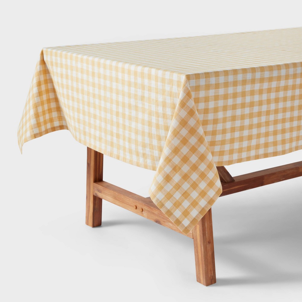 Photos - Tablecloth / Napkin 60" x 84" Cotton Gingham Tablecloth Yellow - Threshold™