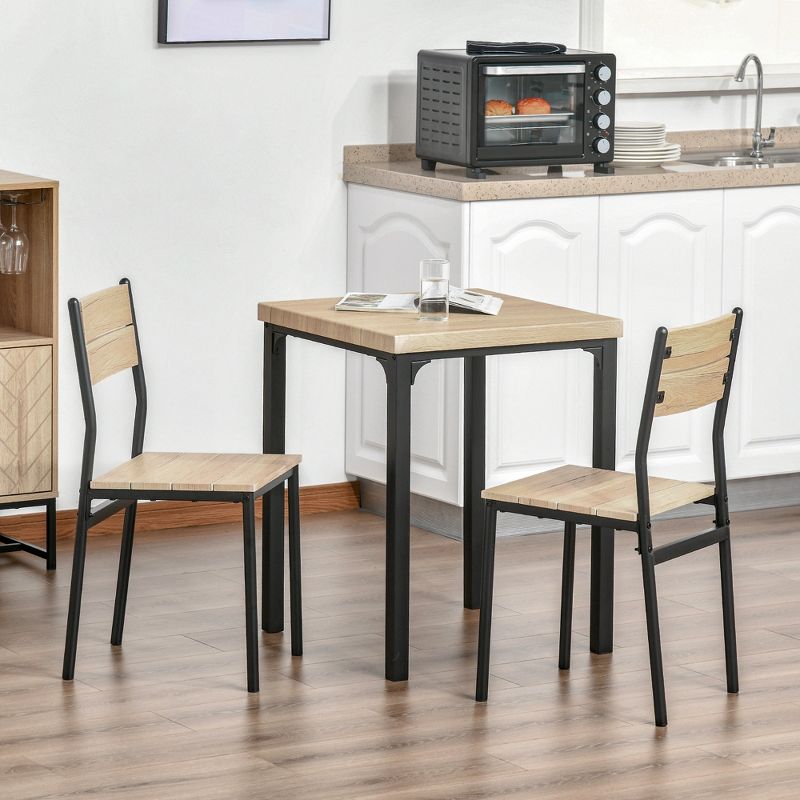 HOMCOM Rustic Country Wood Top 3 Piece Kitchen Table Dining Set with 2 Matching Chairs & Versatile Design for Small Space, 5 of 9