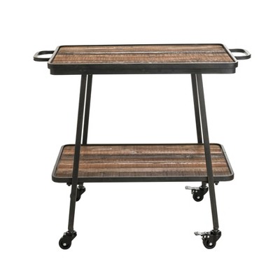 Felix Black and Wood Industrial Two-Tier Bar Cart