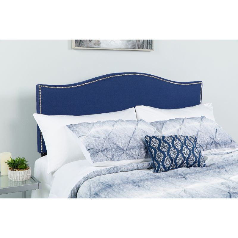 Emma and Oliver Upholstered Full Size Headboard with Nailtrim in Navy Fabric, 3 of 6