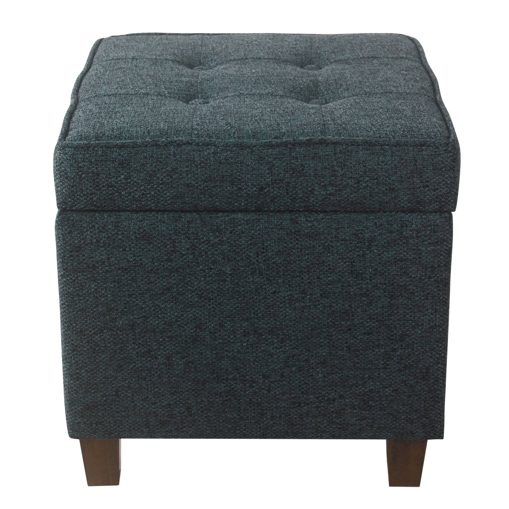 Photos - Pouffe / Bench Square Tufted Faux Leather Storage Ottoman Textured Navy - HomePop