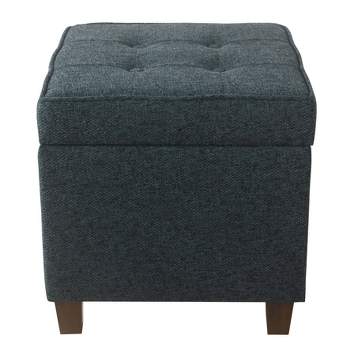 Square Tufted Faux Leather Storage Ottoman Textured Navy - HomePop