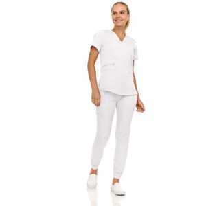 MediChic Scrubs for Women's V-Neck Scrub Set with Six Pocket Cargo Jogger Pants with 4-Way Stretch - 1 of 4