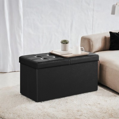 Folding Storage Ottoman Bench, Storage Bench with Flipping Lid, Ottoman with Storage, Faux Leather, 660 lb Load Capacity