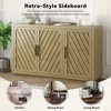 Sideboard Buffet Cabinet With Iron Alloy Black Linear Handle, Solid Wood Frame, Adjustable Height Shelf,  Antique Natural - 4 of 4