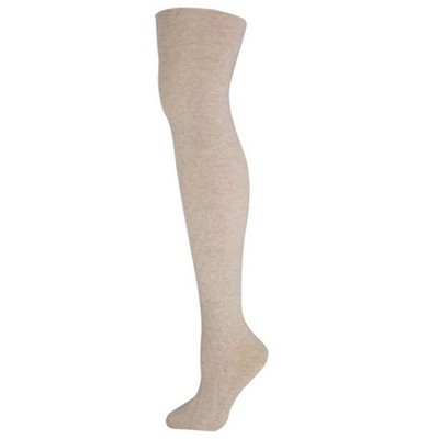 Memoi Textured Chevron Cotton Blend Sweater Tights Oatmeal S-M