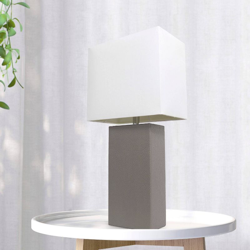 21" Lexington Leather Base Modern Home Decor Bedside Table Lamp with Fabric Shade - Lalia Home, 4 of 12