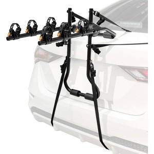 Gymax 3-Bike Mounted Trunk Carrier Compact Folding Trunk Mount Rack Adjustable Supporting Arms Double Safety Straps Available - 1 of 4