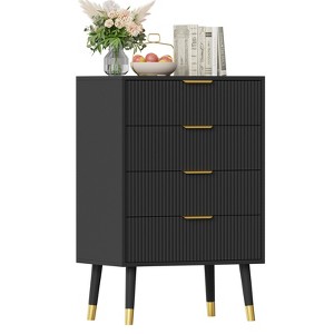4 Storage Drawers, Fluted Chest of Drawers with Golden Legs and Handles, Bedside Table for Bedroom, Living Room, - 1 of 4