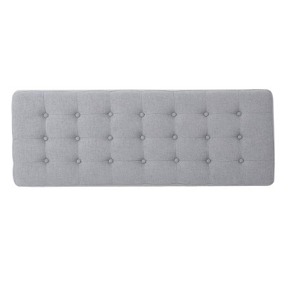 Midcentury Light Grey Tufted Fabric Bench with Birch Legs