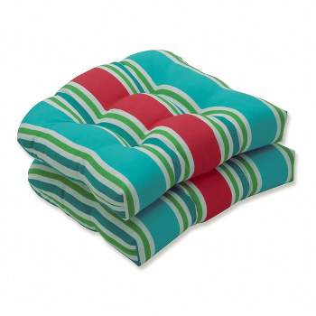 2pc Aruba Stripe Wicker Outdoor Seat Cushions - Pillow Perfect