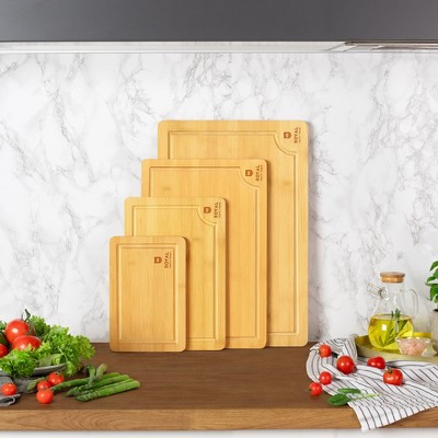 Premium Bamboo Cutting Board Set with Juice Groove and Handles, Set of 4