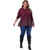 Women's Plus Size Patchwork Plaid Contrast Hem Crew Neck Long Sleeve Casual Fall Peplum Blouse - Agnes Orinda - 3 of 4