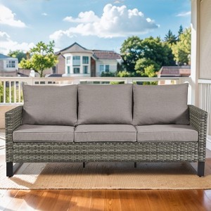 Buenhomino Outdoor Patio Furniture - Wicker Sofa with Removable Cushion, 3 Seater Rattan Couch with Deep Seat for Balcony Deck Backyard - 1 of 4