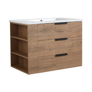 ChicFurnit Bathroom Vanities 30 Inch Wall Mounted Vanity with Top and Soft Close Drawer for Bathroom Storage, Beige, 30"*18.3"*22.4" - 1 of 4