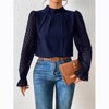 Coolmee Women's Long Frill Sleeve Stand Collar Shirts Elegant Office Workwear Blouse Business Dressy - 3 of 4