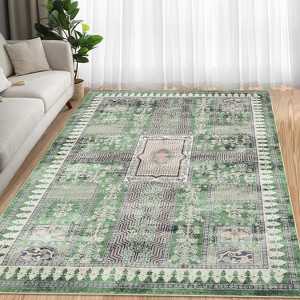 Vintage Washable Distressed Rug - Low Pile, Non-Slip & Stain-Resistant Floral Throw Carpet for Living Room, Bedroom or Dining Room - 1 of 4