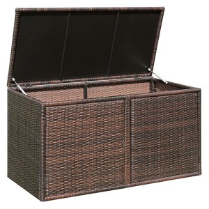 Tangkula Outdoor Rattan Storage Box Patio Wicker Storage Bin Cabinet 88 Gallon Brown - 1 of 4