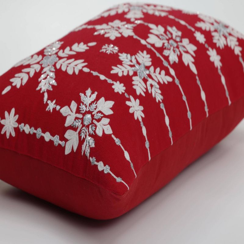 12&#34;x18&#34; Snowflakes Christmas Indoor Lumbar Throw Pillow Red - Pillow Perfect, 2 of 5