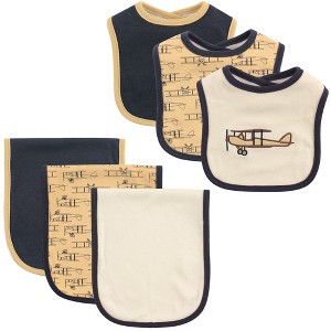 Hudson Baby Infant Boy Cotton Bib and Burp Cloth Set 6pk, Airplane, One Size - 1 of 1
