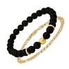 Steeltime Men's 14k gold plated sterling silver and black lava beaded stretch and figaro chain bracelet set - 2 of 3