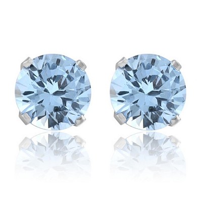 Pompeii3 1Ct TW Aquamarine 5mm Studs in 10k White or Yellow Gold