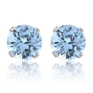 Pompeii3 1Ct TW Aquamarine 5mm Studs in 10k White or Yellow Gold - 1 of 3