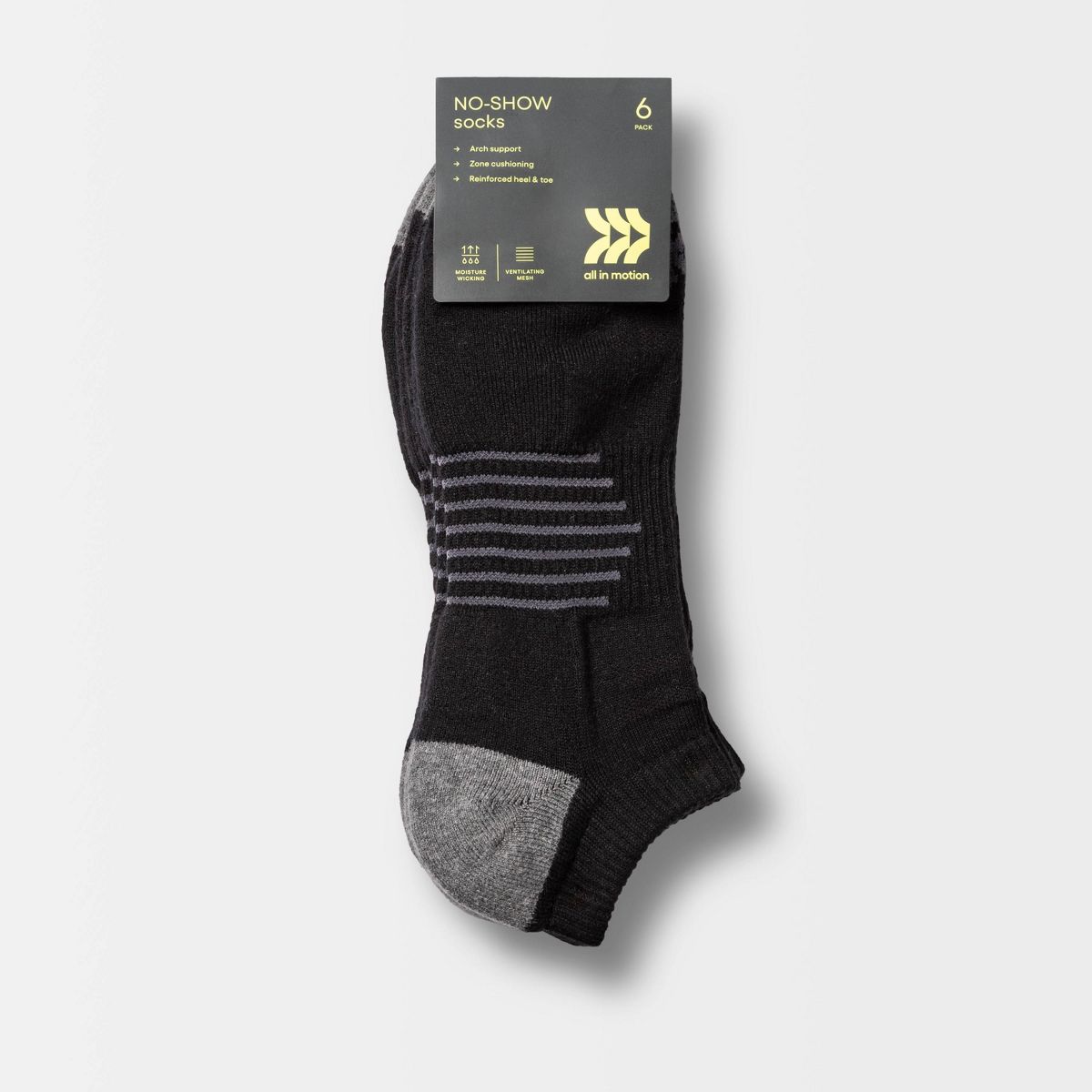 Men's Striped Arch No Show Socks 6pk - All in Motion™ - thumbnail 2
