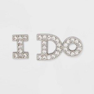 Cubic Zirconia "I Do" Post Earrings with Stones - Clear - 1 of 3