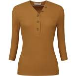 Hobemty Women's Basic V Neck Button 3/4 Sleeve Knitted Henley Shirts