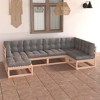 vidaXL Patio Furniture Set 6 Piece Outdoor Sectional Sofa Solid Wood Pine - Natural With Cushions - 2 of 4