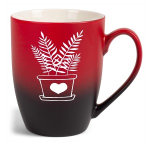 Elanze Designs Botanical Foliage Nature Coffee Cup Mug 12 Ounce Ceramic With Ombre Gradient Elegant Minimalist Fern in Heart Planter Silhouette Red - 1 of 4