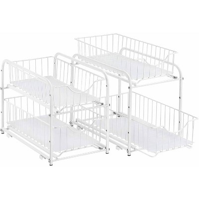 NEX 2pk 2 Tier Sliding Wired Organizer Baskets White: Metal Wire Basket Storage Drawers & Utility Cart