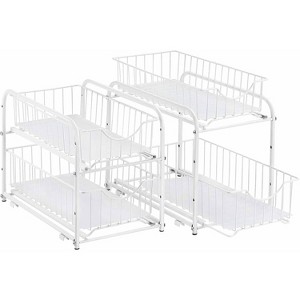 NEX 2pk 2 Tier Sliding Wired Organizer Baskets White: Metal Wire Basket Storage Drawers & Utility Cart - 1 of 4