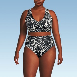 Lands' End Women's Chlorine Resistant V-neck Midkini Swimsuit Top and High Leg High Waisted Bottoms 2 Piece Set - 1 of 3