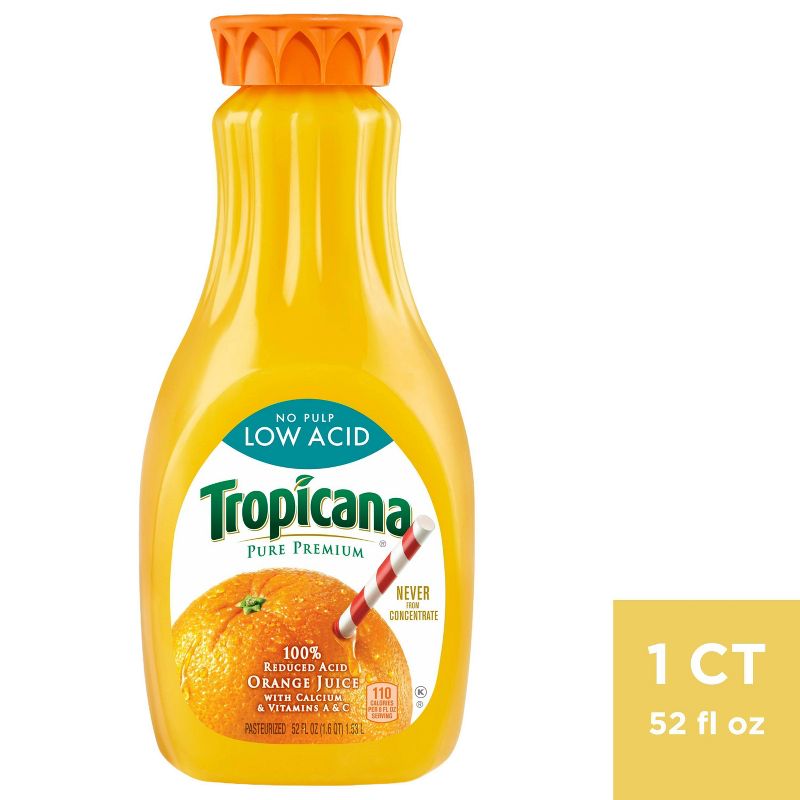 Tropicana Pure Premium No Pulp Low Acid Orange Juice - 52 fl oz, 1 of 4