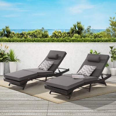 Outdoor Patio Chaise Lounges, Wicker Long Reclining Chaise, Patio Adjustable Recliner up to 150° with Soft Cushions -Coolbibila